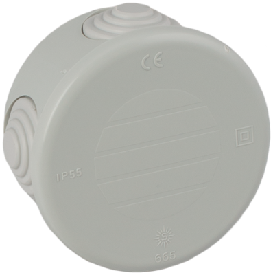 Boîte étanche de connexion Ø 70 x 35 mm avec cônes. Couleur gris.