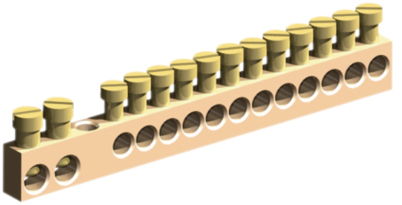Borne de connexion. 12 bornes pour câble jusquà 6 mm² et 2 bornes pour câble jusquà 16 mm².