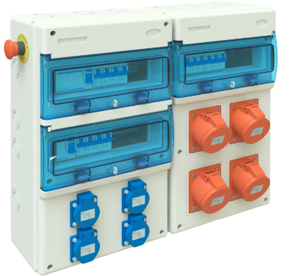 Coffret de chantier equipé de 22+11 modules, 40A.