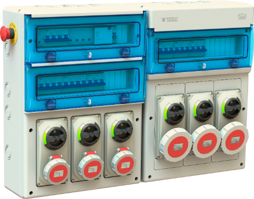 Coffret de chantier equipé de 32+16 modules, 63A.