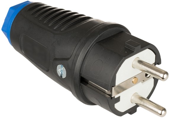 Fiche 2P+T, 16A 250V~. Caoutchouc couleur noir.