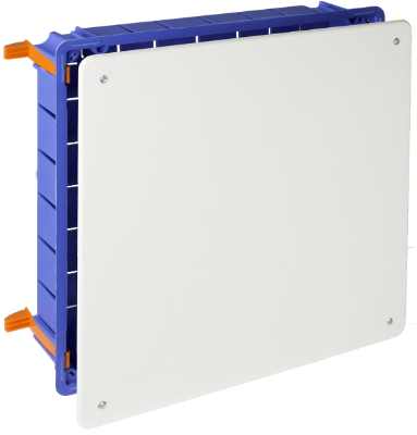 Boîte de jonction pour encastrer dans une cloison creuse. De 250 x 250 mm. Couvercle avec vis. Système de fixation avec collier câblages.