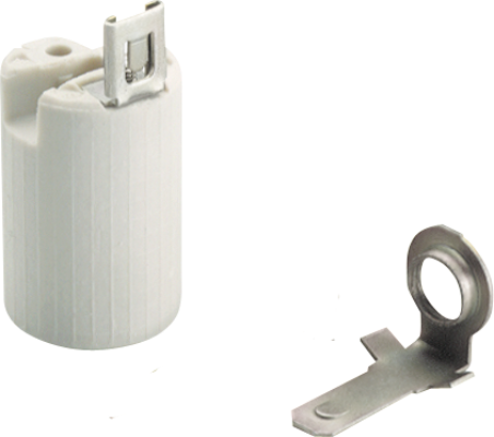 Douille E-14 de porcelaine. 2A 250V. Avec support métallique pour bougie courte.
