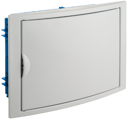 Boîte de distribution de 14 modules pour encastrer dans une cloison sèche. Système de fixation avec support en plastique.