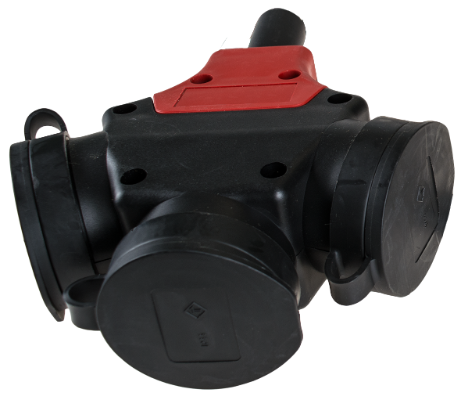 Bloc multiprise de 3 prises 2P+T, 16A 250V~. Caoutchouc couleur noir.