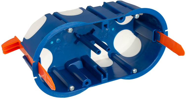 Boîte efficient dappareillage pour encastrer en cloison sèche. Pour 2 modules. Système de fixation avec collier câblage.