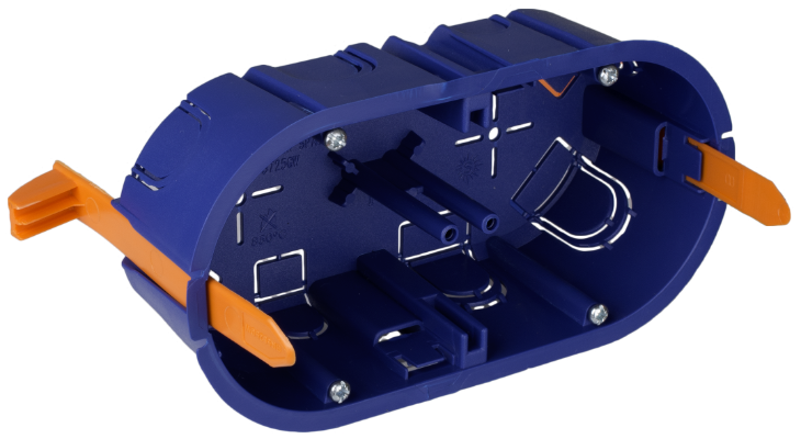 Boîte dappareillage pour encastrer dans une cloison sèche. Pour 2 modules. Système de fixation avec collier câblage.