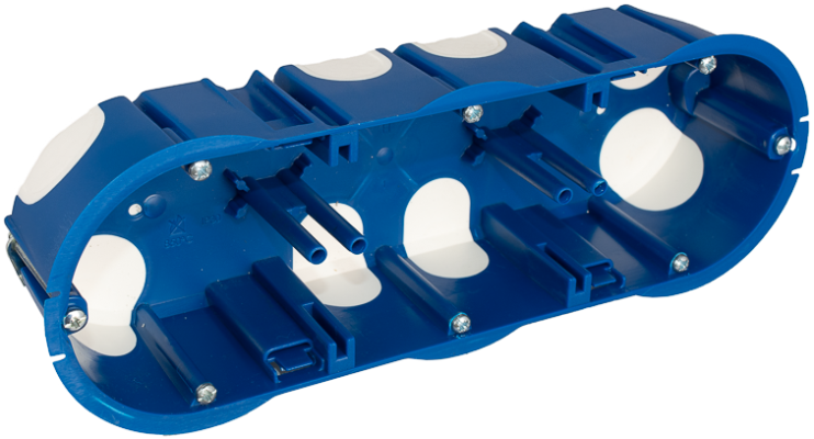 Boîte efficient dappareillage pour encastrer en cloison sèche. Pour 3 modules. Système de fixation avec griffes en métal.