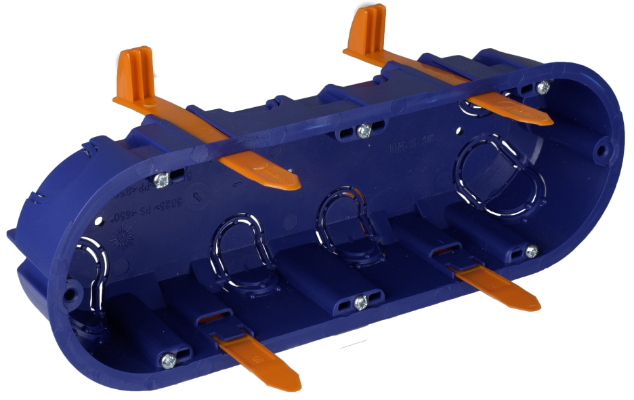 Boîte dappareillage pour encastrer dans une cloison sèche. Pour 3 modules. Système de fixation avec collier câblage.