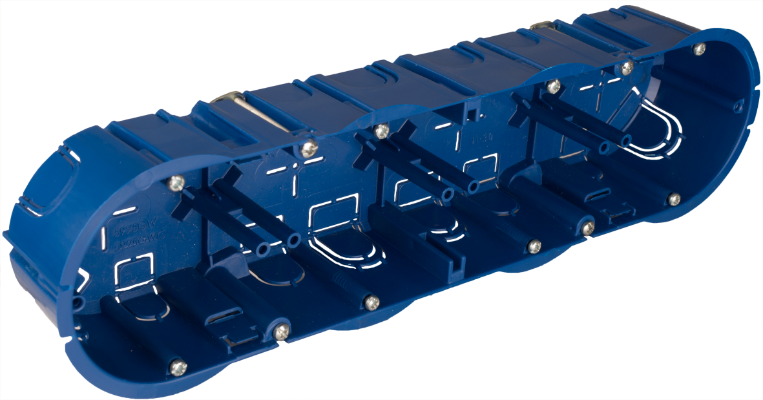 Boîte dappareillage pour encastrer dans une cloison sèche. Pour 4 modules. Fixation avec griffes en métal.