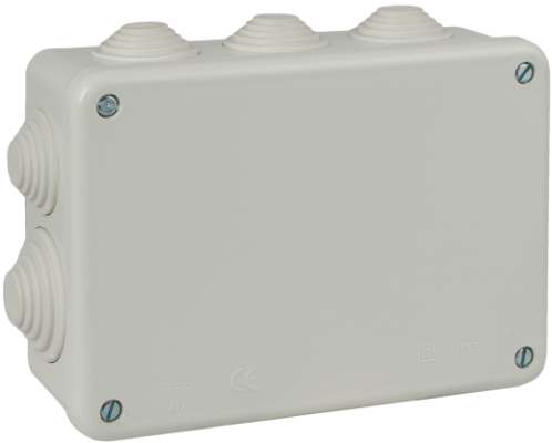 Boîte étanche de connexion 153 x 110 x 55 mm avec cônes. Couleur gris.