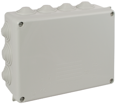 Boîte étanche de connexion 220 x 170 x 80 mm avec cônes. Couleur gris.