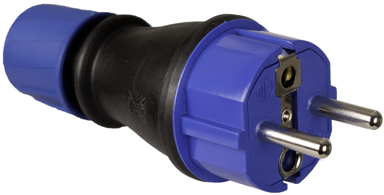 Fiche 2P+T, 16A 250V~. Caoutchouc couleur noir.