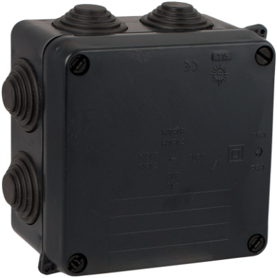 Boîte étanche de connexion 100 x 100 x 55 mm avec cônes. Couleur noire.