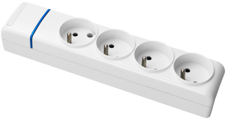 Bloc multiprise de 4 prises 2P+T (système français), 16A 250V~. MÁX. 3680W.