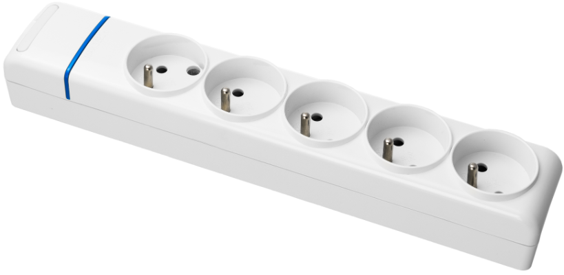 Bloc multiprise de 5 prises 2P+T (système français), 16A 250V~. MÁX. 3680W.
