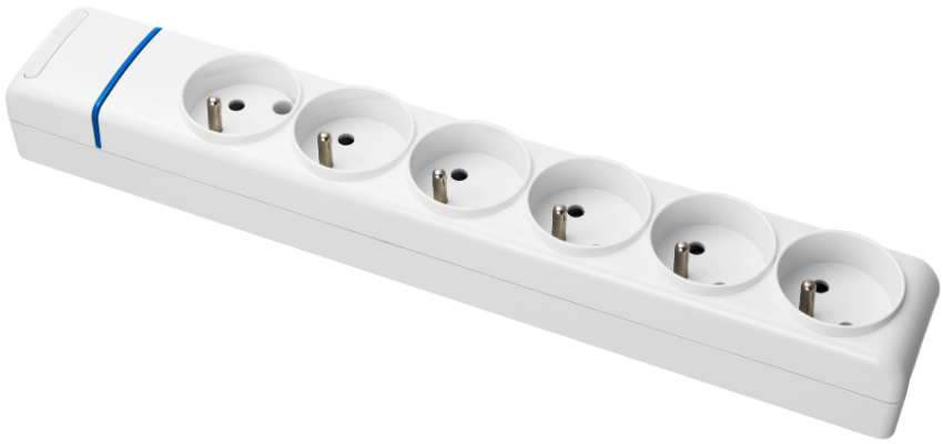 Bloc multiprise de 6 prises 2P+T (système français), 16A 250V~. MÁX. 3680W.