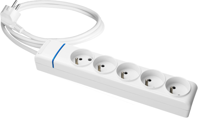 Rallonge multiprise de 5 prises 2P+T (système français), 16A 250V~. MÁX. 3680W. 1,5 m de câble H05VV-F 3G1,5mm².