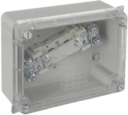 Boîte étanche de connexion sans gradins. Couleur gris et couvercle transparent. Avec interrupteur de neutre In 160A.