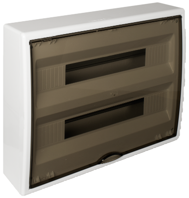 Coffret de distribution de surface de 36+4 modules. Porte fumée.