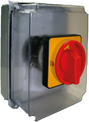 Boîte étanche assemblée 220 x 170 x 80 mm avec commutateur rotatif 4P 63A.