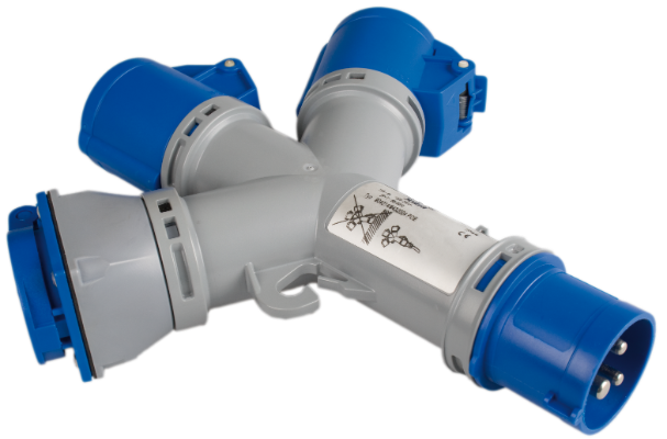 Adaptateur triple industrial 2P+T, 16A 230V~