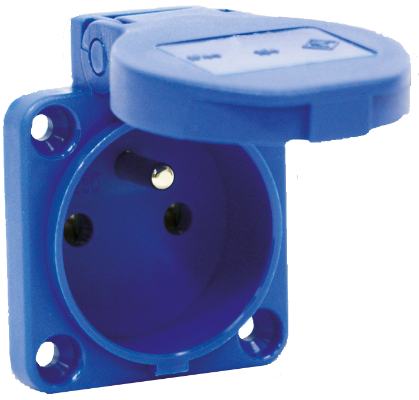 Prise tableau industrielle 2P+T français, 16A 250V~. IP54.