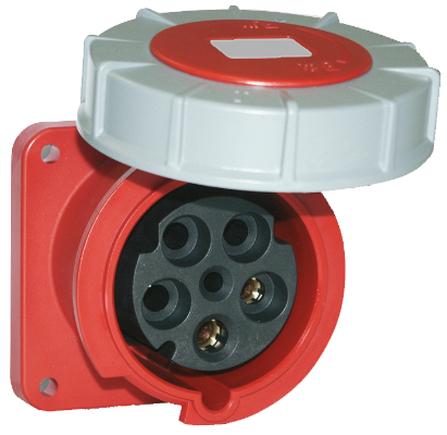 Prise industrielle tableau inclinée 3P+T, 63A 400V~. IP67.