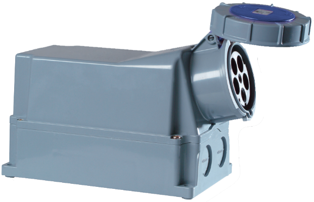 Prise industrielle mural 2P+T, 125A 230V~. IP67.