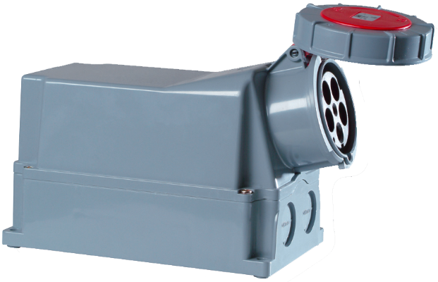 Prise industrielle mural 3P+T, 125A 400V~. IP67.