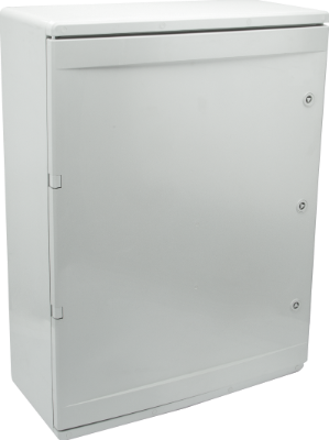 Coffret étanche en thermoplastique. Porte lisse (opaque). Dimensions extérieures 600x800x260 mm.
