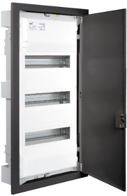 Boîte de distribution encastrée de 42 modules. Avec cadre et porte métalliques, couleur graphite