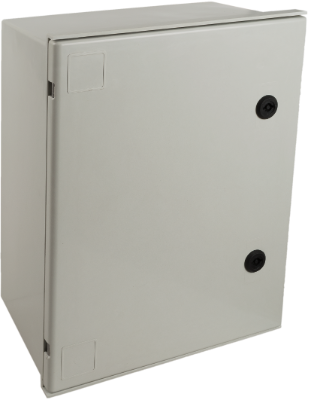 Coffret étanche de polyester. Porte lisse (opaque). Vide. Dimensions 600x800x300 mm.