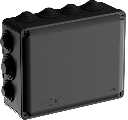 Boîte étanche Ybox de connexion 220 x 170 x 80 mm avec cônes. Couleur noire. Marque N (Aenor)