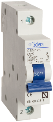 Disjoncteur magnétothermique 1P, 25A. Pouvoir de coupure 6kA. Courbe C.