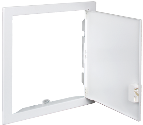 Cadre et porte métallique pour trou de construction de 304 x 279 mm.