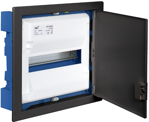 Boîte de distribution de 14 modules pour encastrer dans un murs creux. Avec cadre et porte en métal couler graphite