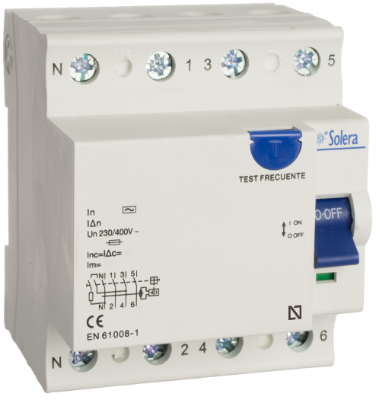 Disjoncteur différentiel 4P, 40A. Courbe AC. Sensibilité 30 mA.