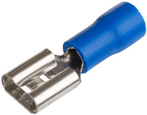 Cosses clips femelles. De 0,8 x 6,35 mm. Section 1,5 - 2,5 mm². Couleur bleu.