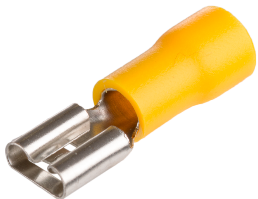 Cosses clips femelles. De 0,8 x 6,35 mm. Section 4 - 6 mm². Couleur jaune.