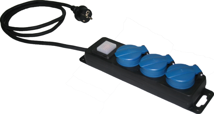 Rallonge multiprise de 3 prises 2P+T, 16A 250V~. 1,5 m de câble.